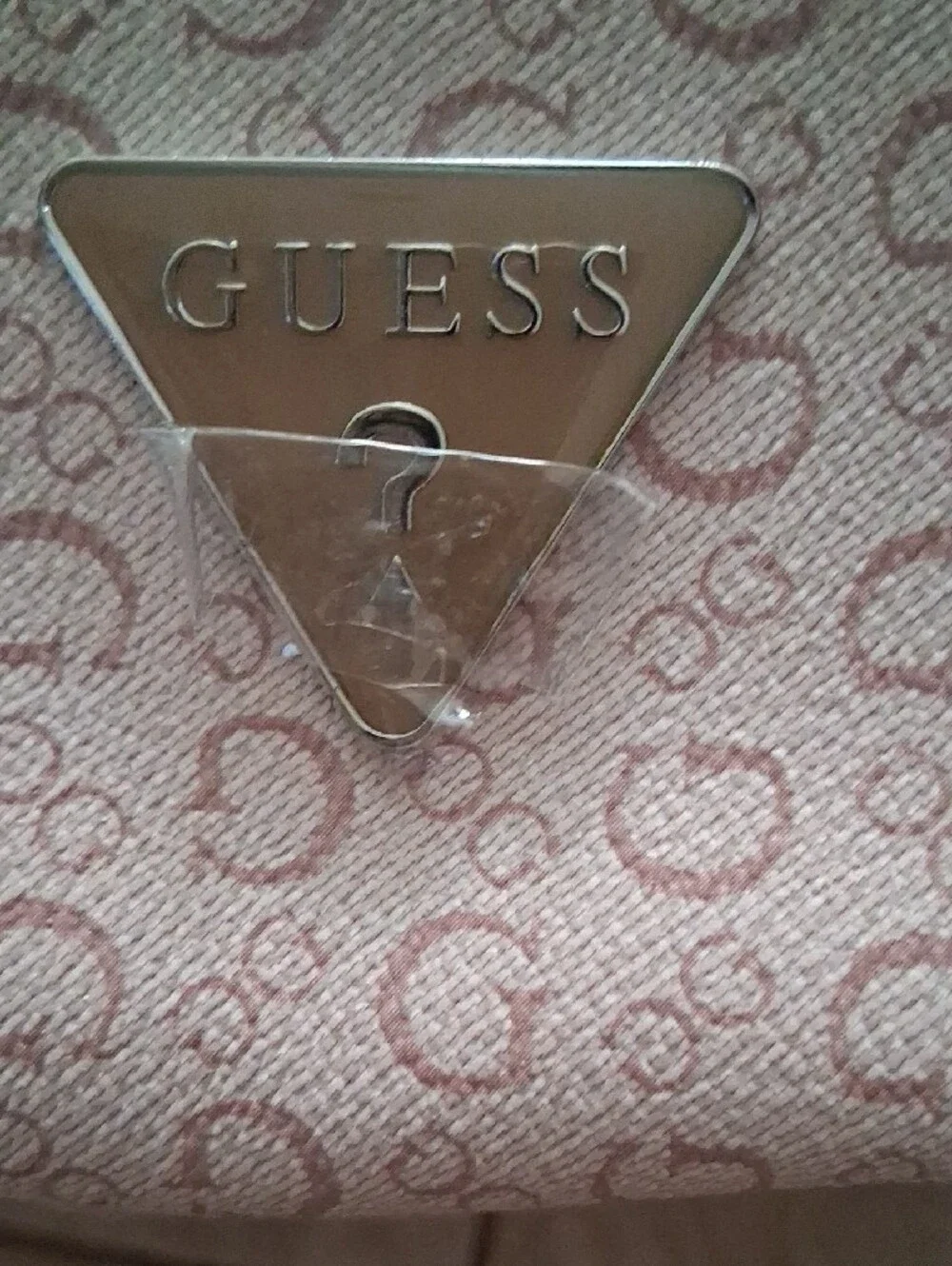 GUESS Blush Pink Monogram Cosmetic Pouch Sturdy canvas logo hold a lot travel